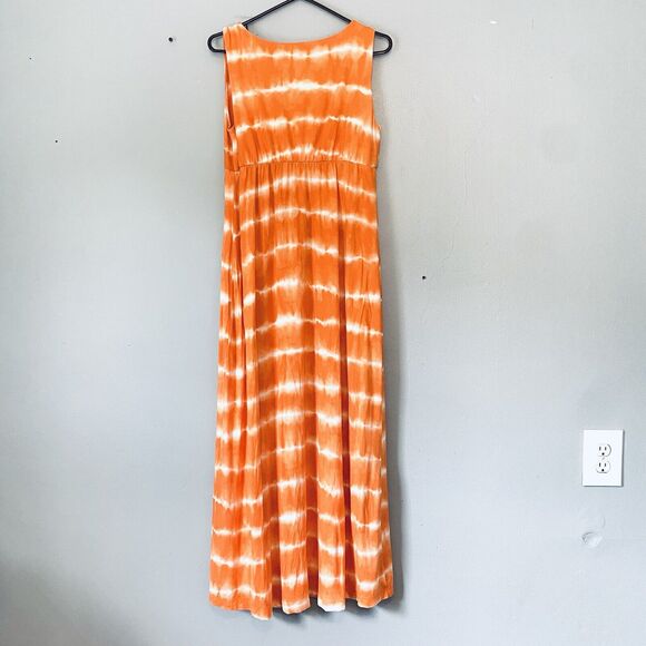 Chicos Dress Size Medium Orange Tie Dye Maxi Sleeveless Summer Sundress - Picture 2 of 4